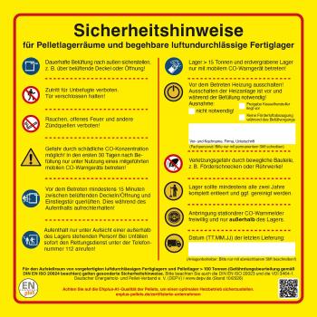 Sicherheitshinweise für Pelletlagerräume und begehbare luftundurchlässige Fertiglager – Kleinstmenge bis 2 Stk. – NUR FÜR PRIVATPERSONEN – Informationsmaterial